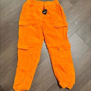 NWT Fashion Nova Bright Orange Cargo Jogger Pants